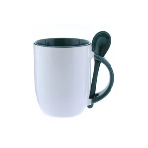 Taza Ceramica Para Sublimar 12Oz Agarrador E Interior Verde Con Cuchara