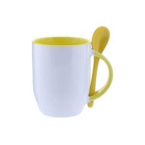 Taza Ceramica Para Sublimar 12Oz Agarrador E Interior Amarillo Con Cuchara