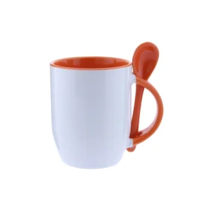 Taza Ceramica Para Sublimar 12Oz Agarrador E Interior Naranja Con Cuchara