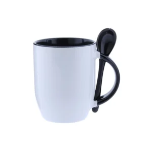 Taza Ceramica Para Sublimar 12Oz Agarrador E Interior Negro Con Cuchara