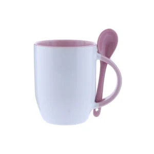 Taza Ceramica Para Sublimar 12Oz Agarrador E Interior Rosa Con Cuchara
