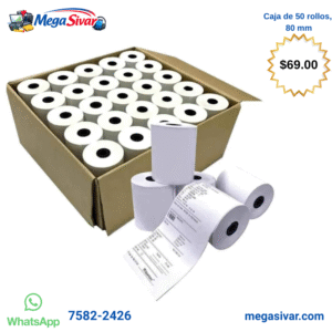 Caja de 50 rollos papel térmico 80 mm